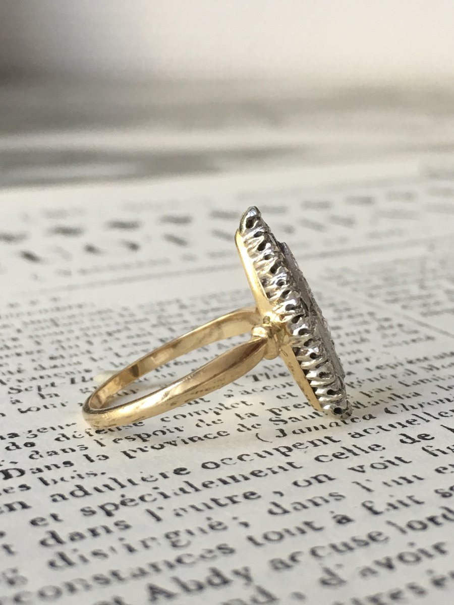 Bague navette en or blanc et jaune 18K diamants -photo-2