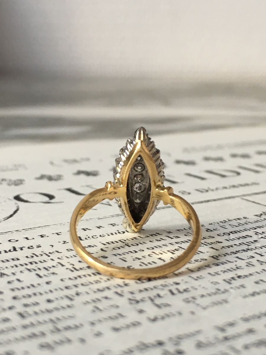 Bague navette en or blanc et jaune 18K diamants -photo-3