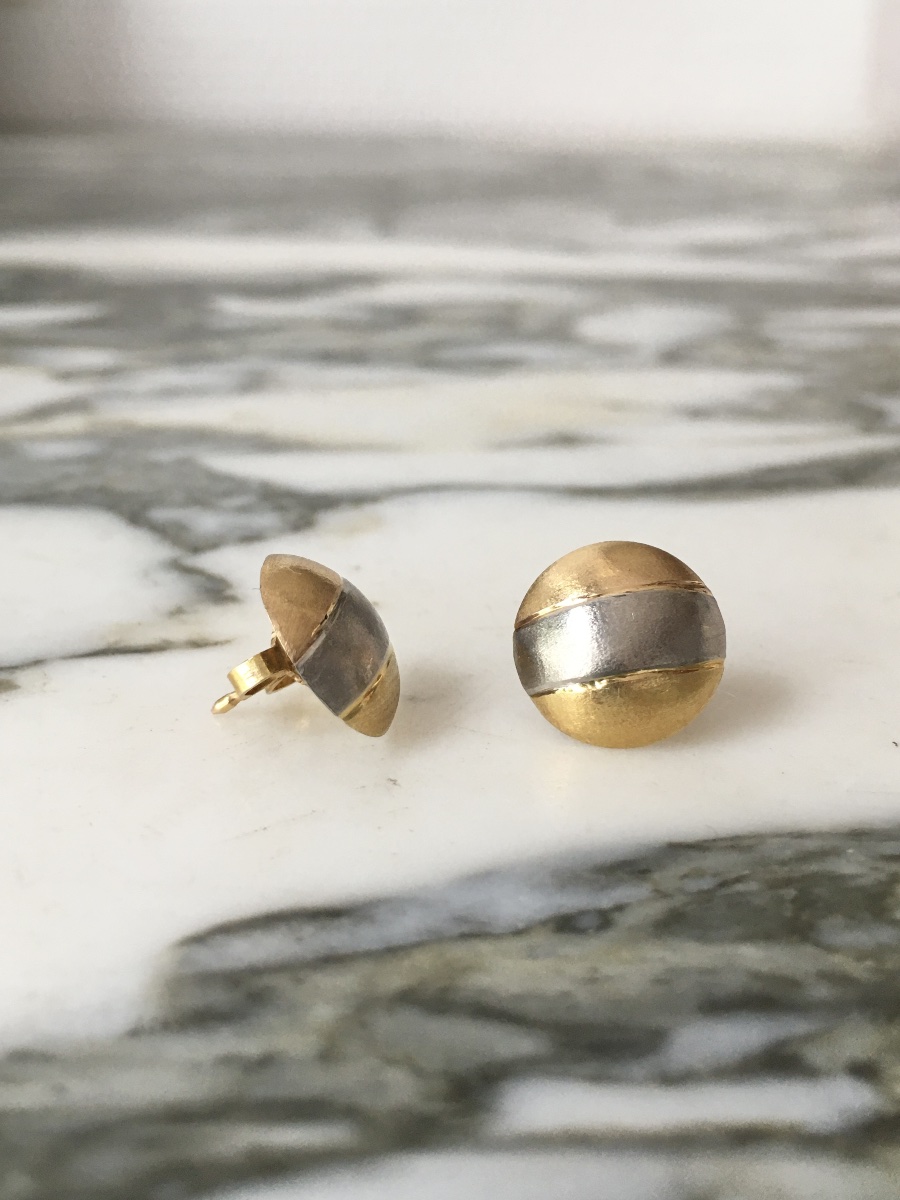 Boucles d'oreilles rondes en or 3 couleurs 18K-photo-2