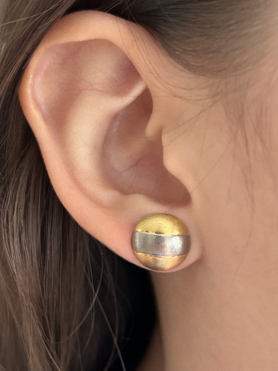 Boucles d'oreilles rondes en or 3 couleurs 18K-photo-3