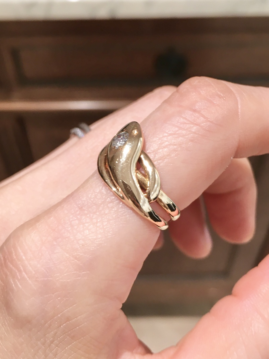 Bague ancienne serpent en or jaune 18K et diamant -photo-3