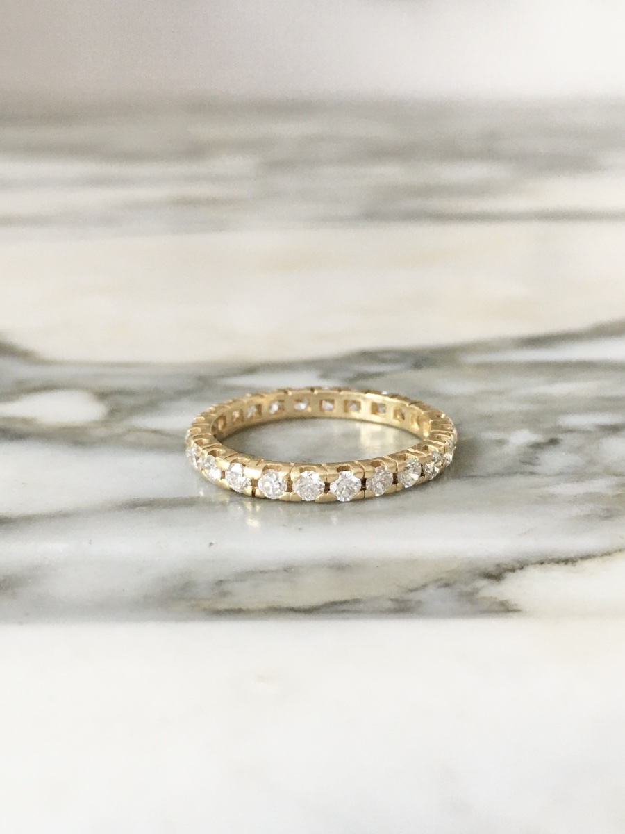 Bague alliance américaine en or jaune 18K diamants -photo-2