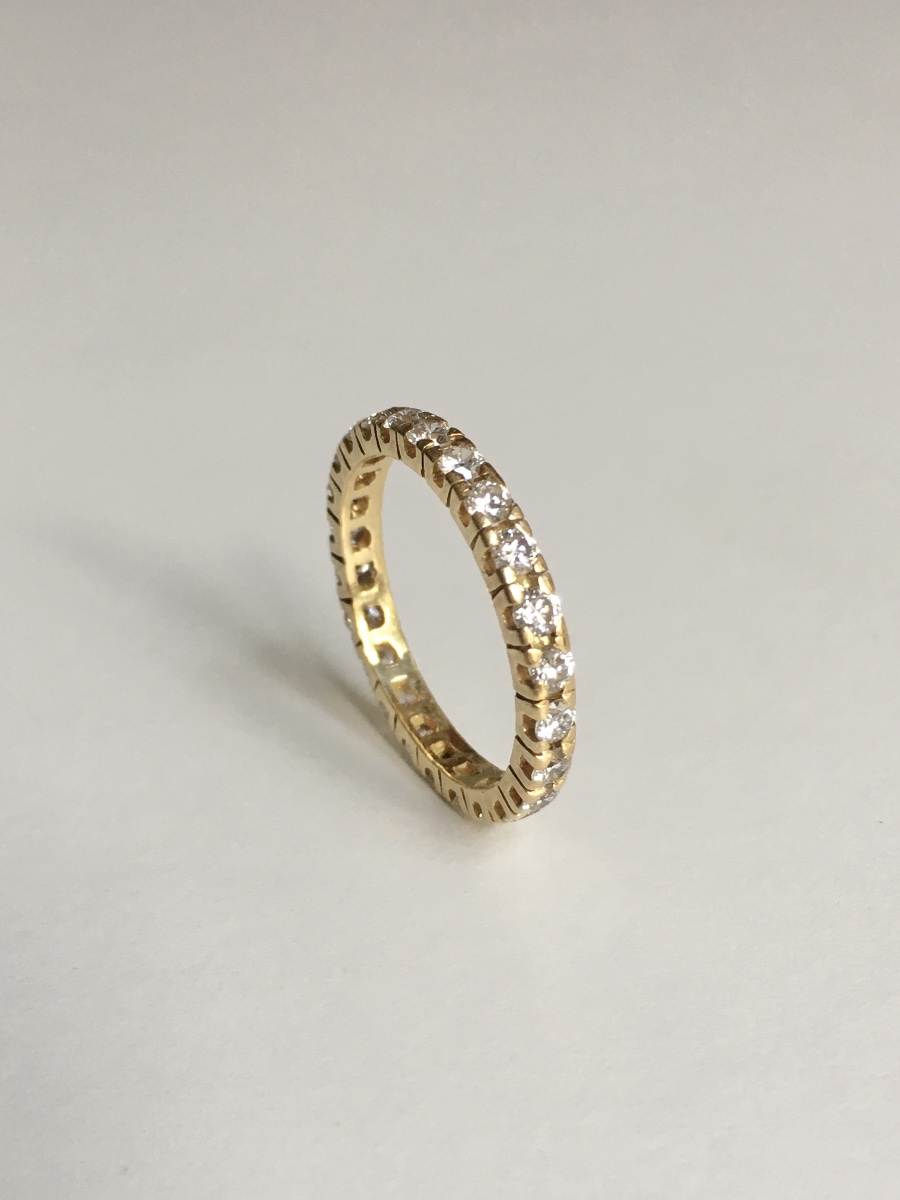 Bague alliance américaine en or jaune 18K diamants -photo-4