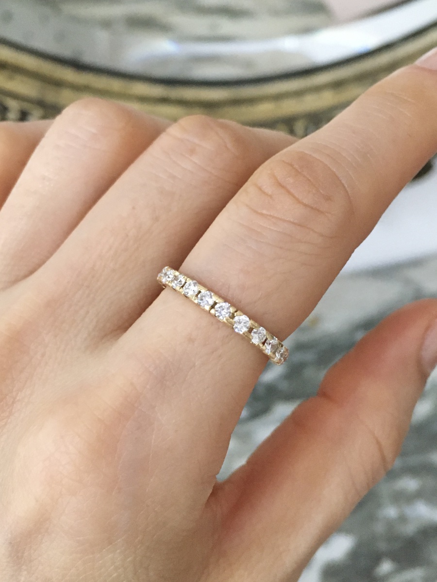 Bague alliance américaine en or jaune 18K diamants -photo-3