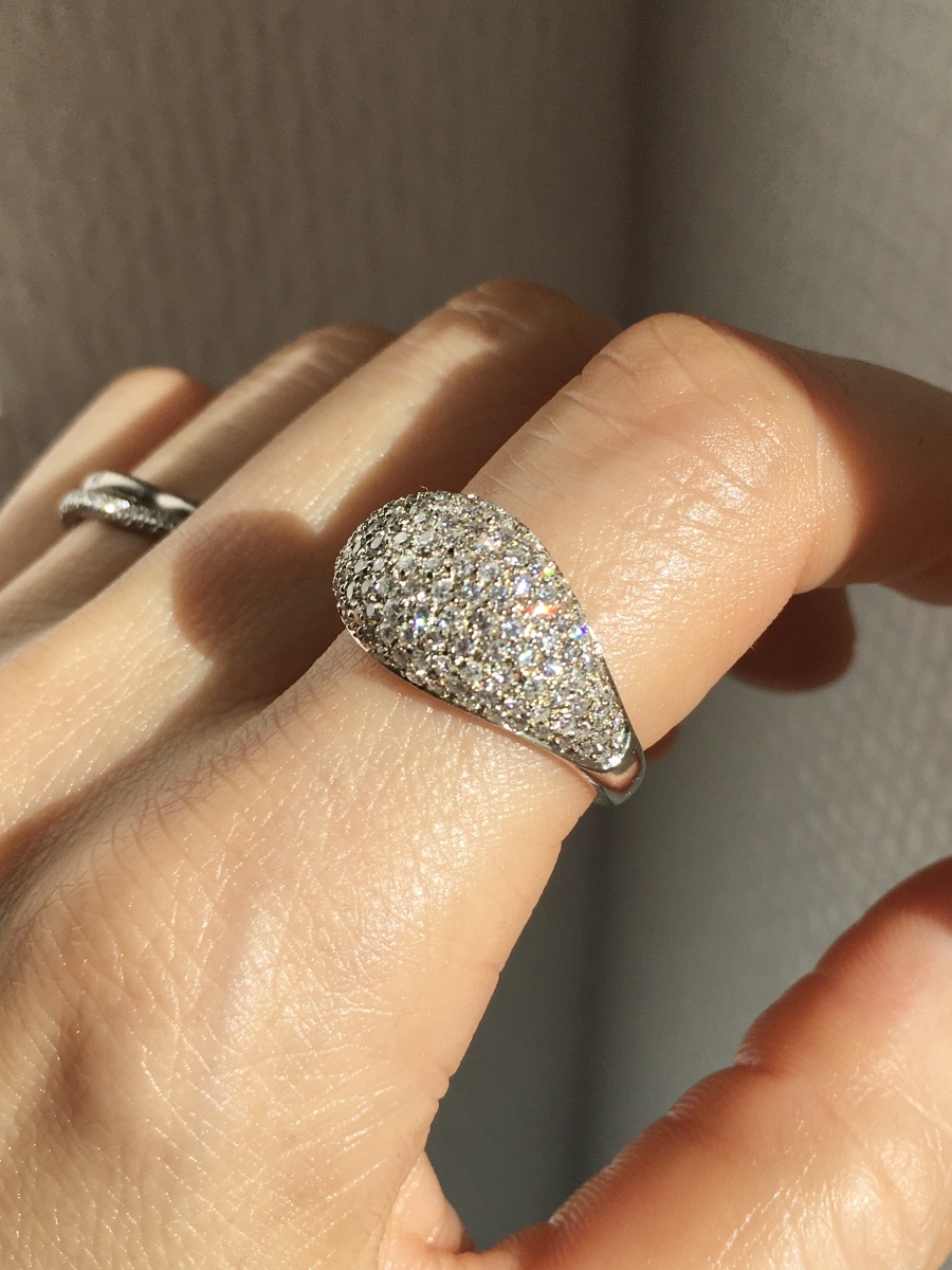 18k White Gold Dome Ring With Diamonds -photo-5