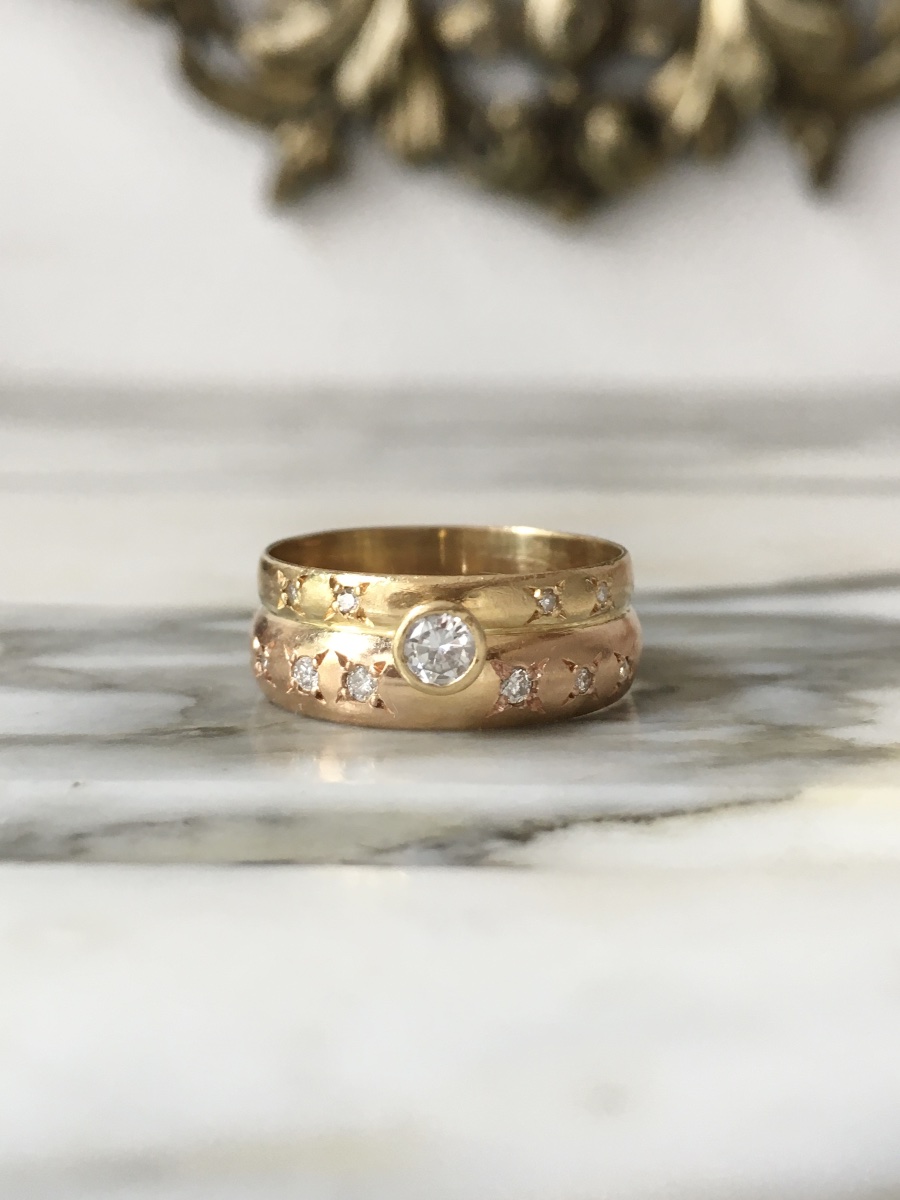 Bague en or jaune et rose 18K et diamants -photo-2