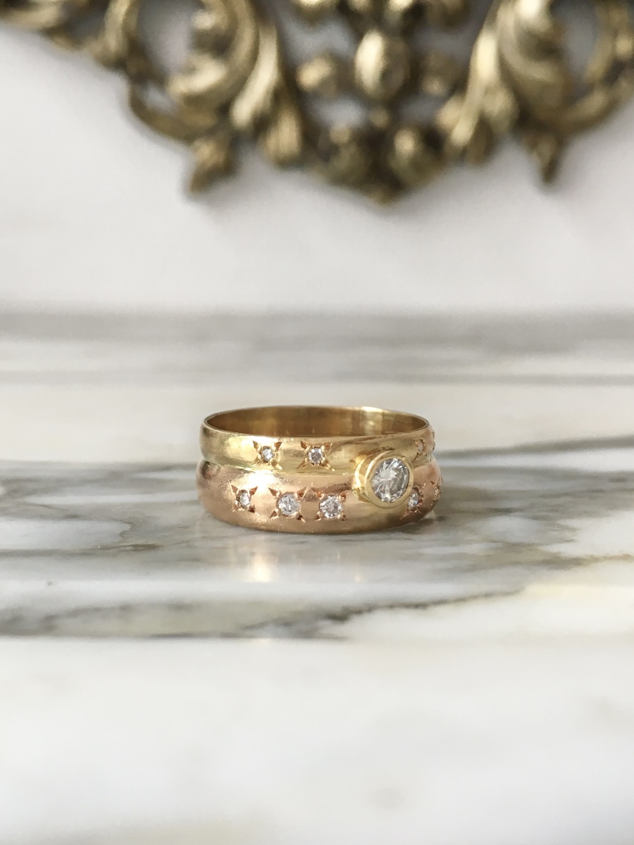 Bague en or jaune et rose 18K et diamants -photo-3