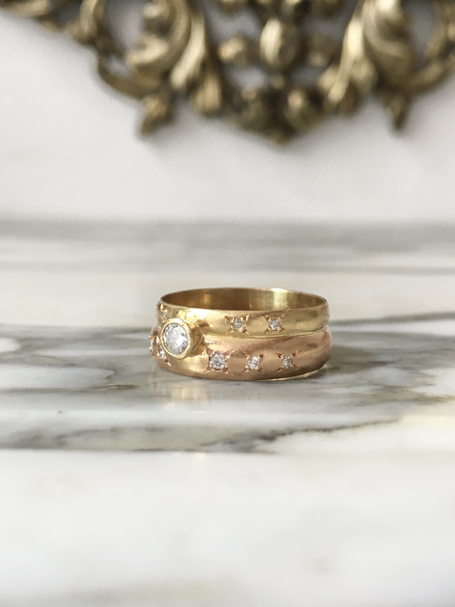 Bague en or jaune et rose 18K et diamants -photo-4