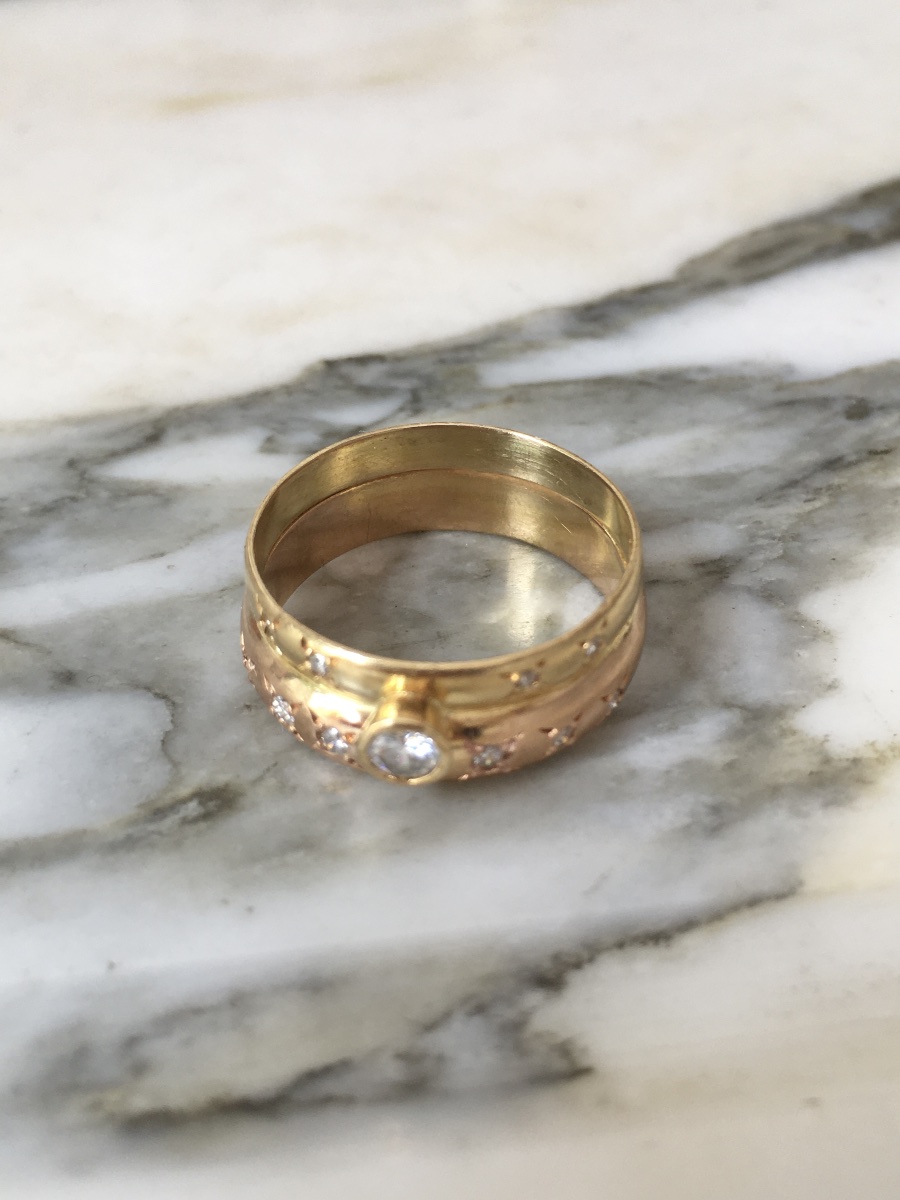 Bague en or jaune et rose 18K et diamants -photo-1