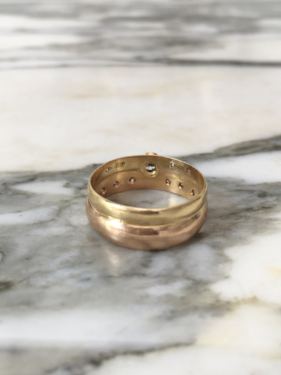 Bague en or jaune et rose 18K et diamants -photo-2