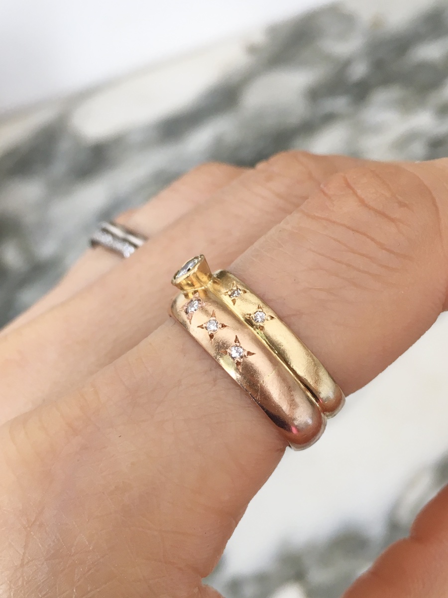 Bague en or jaune et rose 18K et diamants -photo-6
