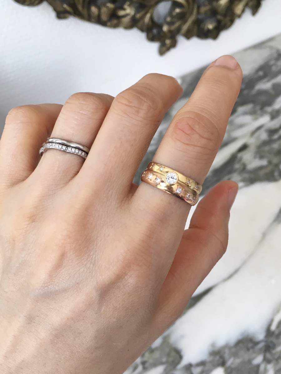 Bague en or jaune et rose 18K et diamants -photo-7