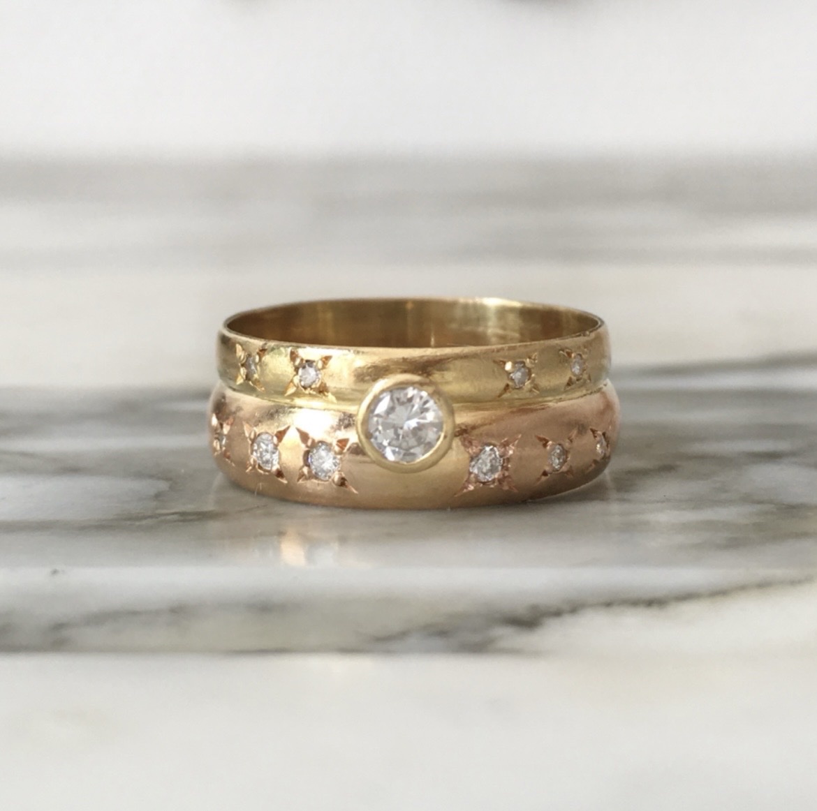 Bague en or jaune et rose 18K et diamants 