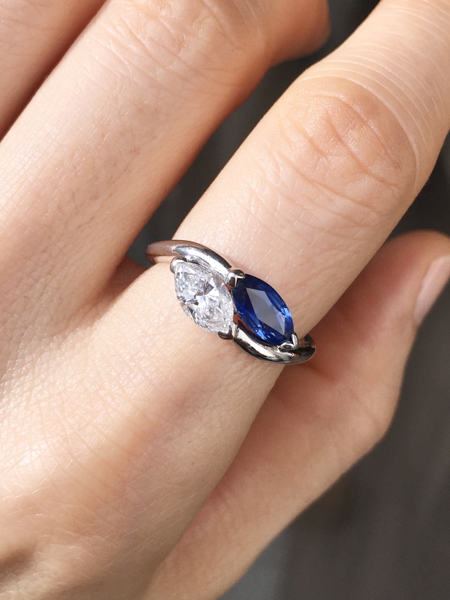 "toi & Moi" Ring In 18k White Gold With Sapphire And Diamond-photo-6