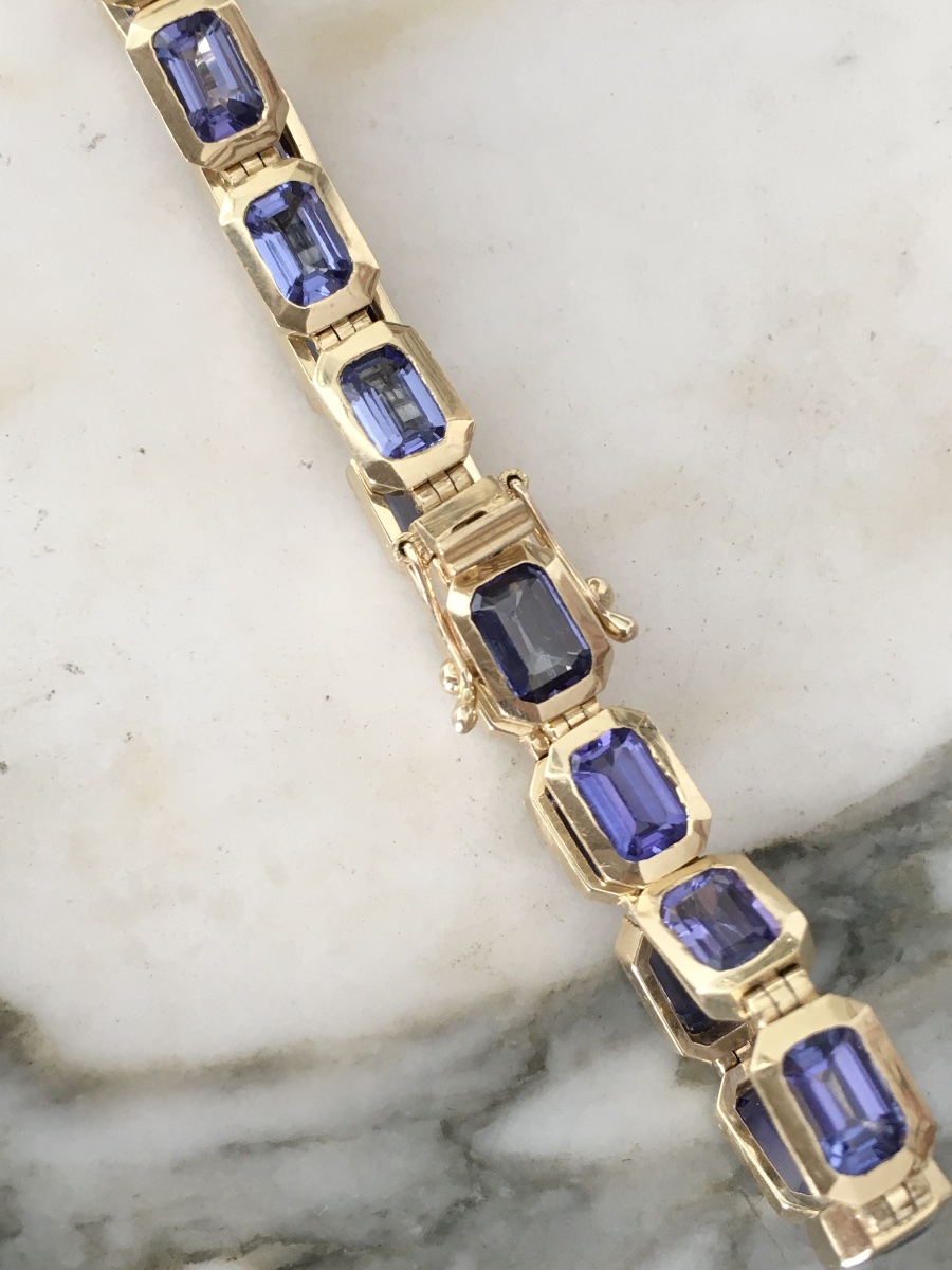 Bracelet en or jaune 18K et tanzanites -photo-1