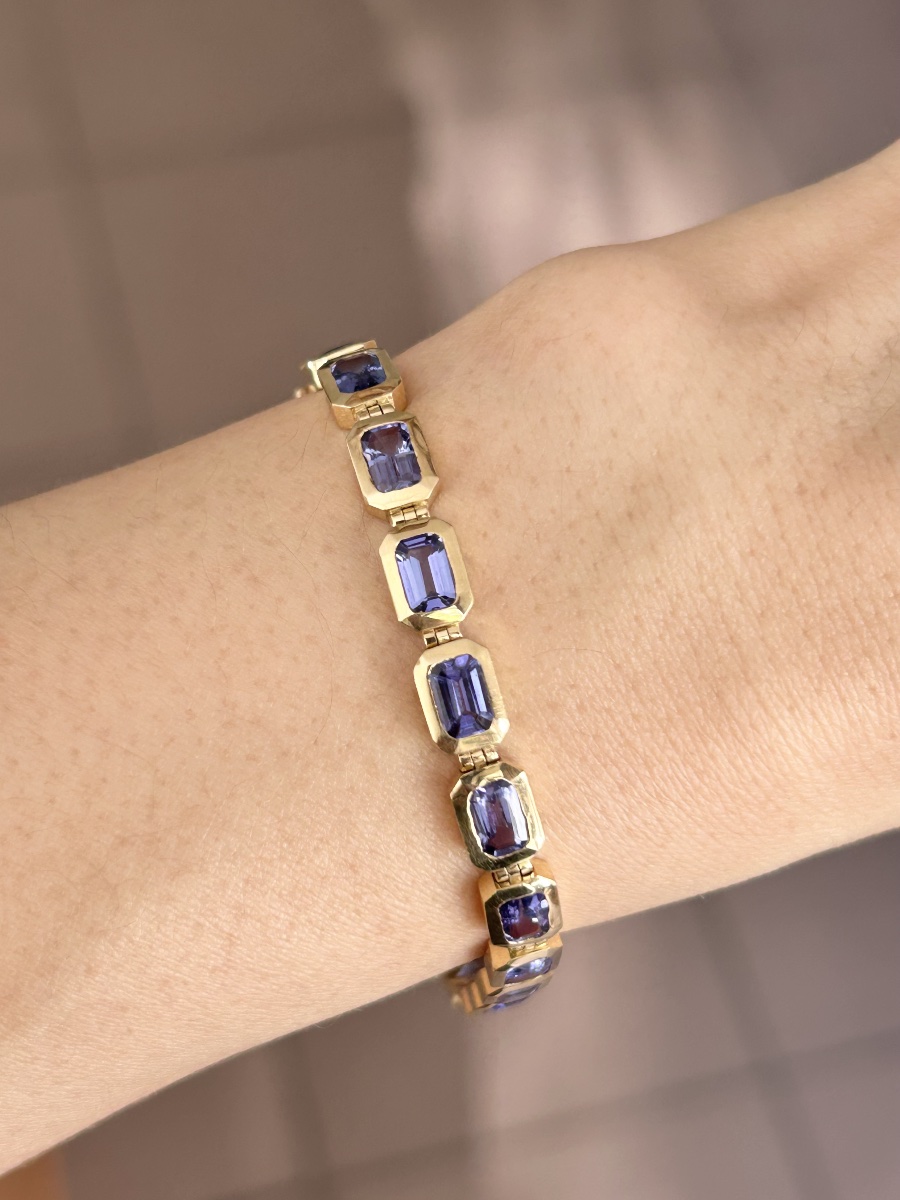 Bracelet en or jaune 18K et tanzanites -photo-7
