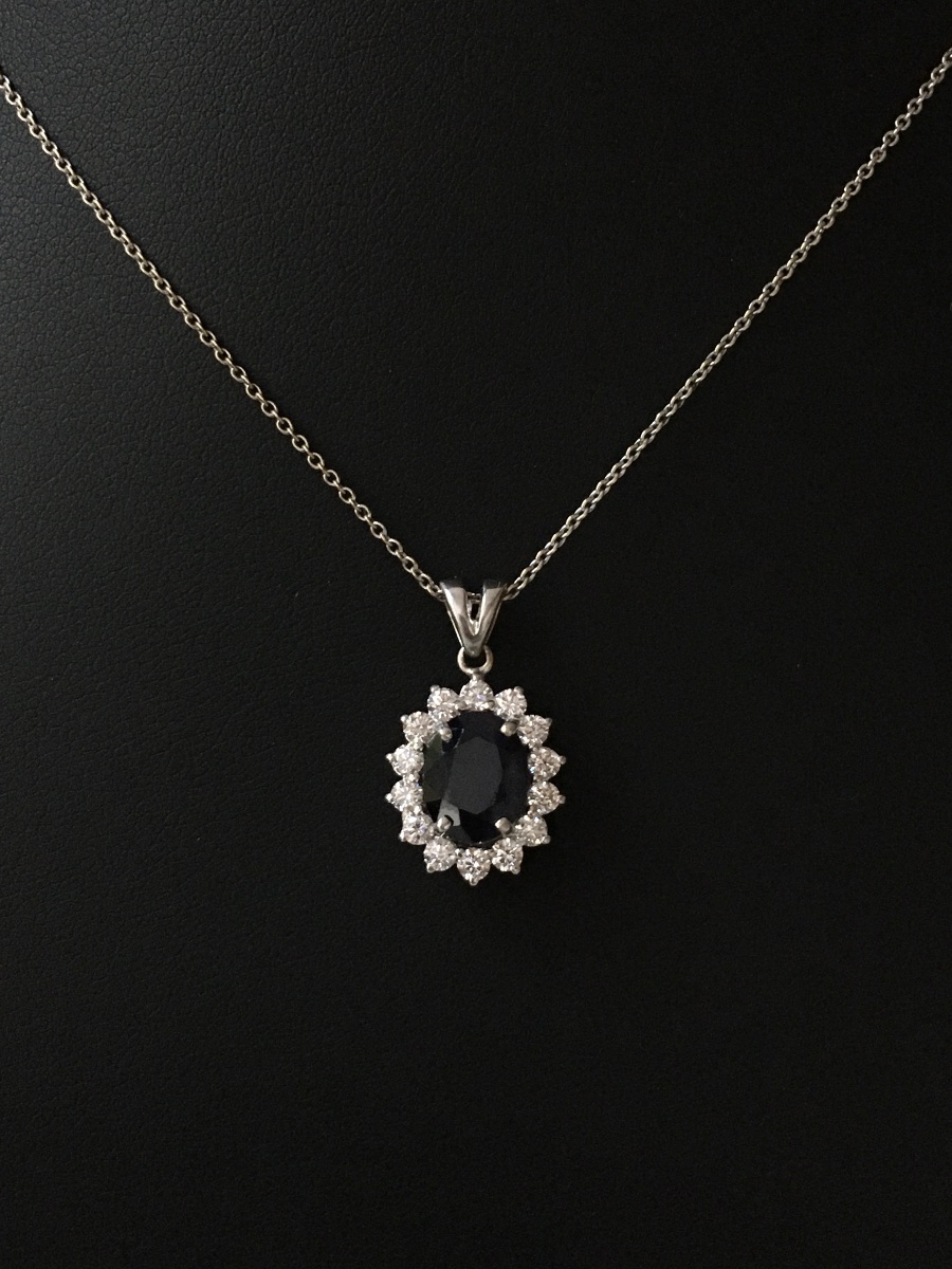 18k White Gold Collier With Sapphire And Diamonds -photo-4