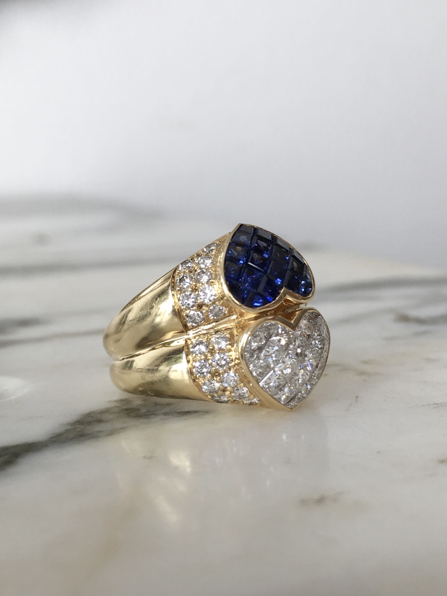Bague Toi & Moi en or jaune 18K saphirs et diamants -photo-1
