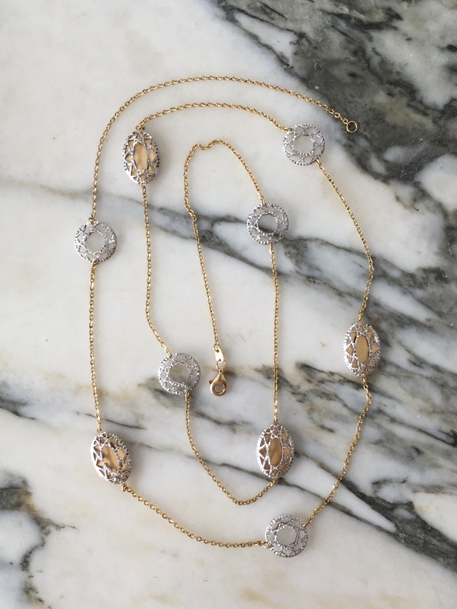 18k White And Yellow Gold Long Necklace-photo-4