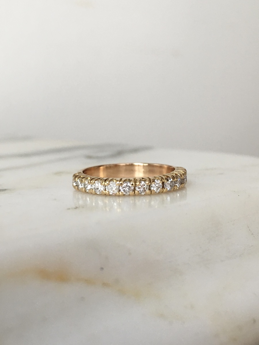 Bague demi alliance américaine en or 18K et diamants -photo-2