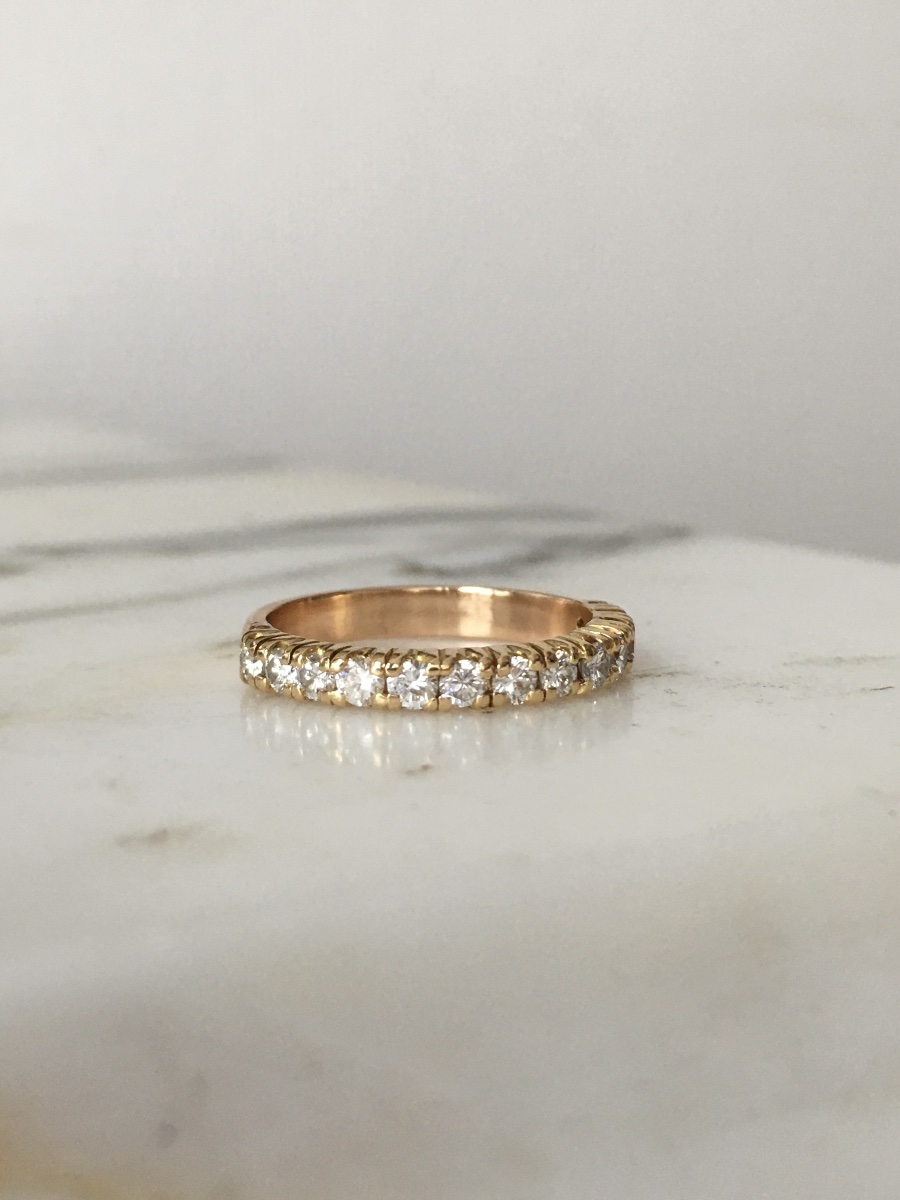 Bague demi alliance américaine en or 18K et diamants -photo-3