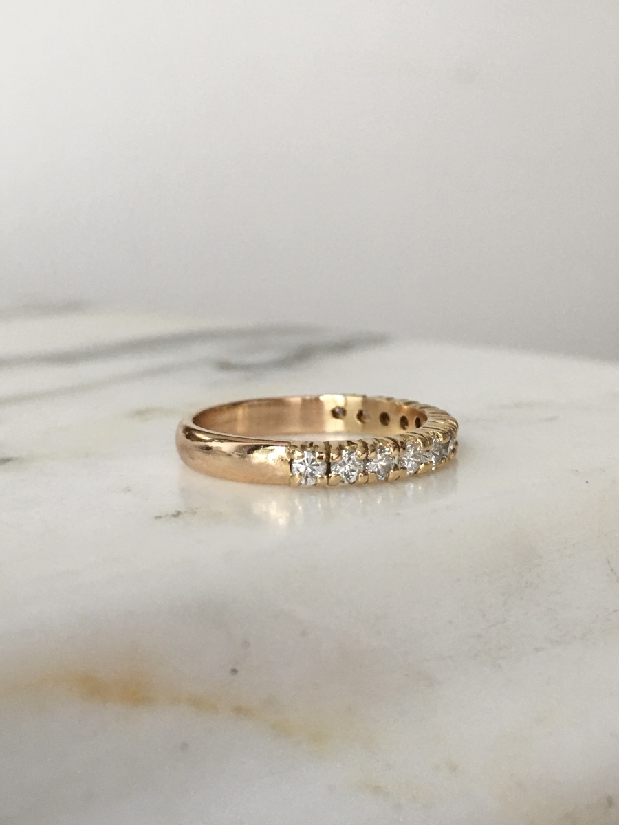 Bague demi alliance américaine en or 18K et diamants -photo-4