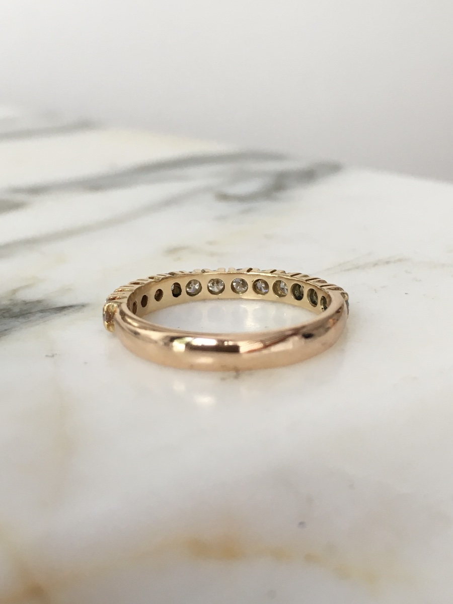 Bague demi alliance américaine en or 18K et diamants -photo-2