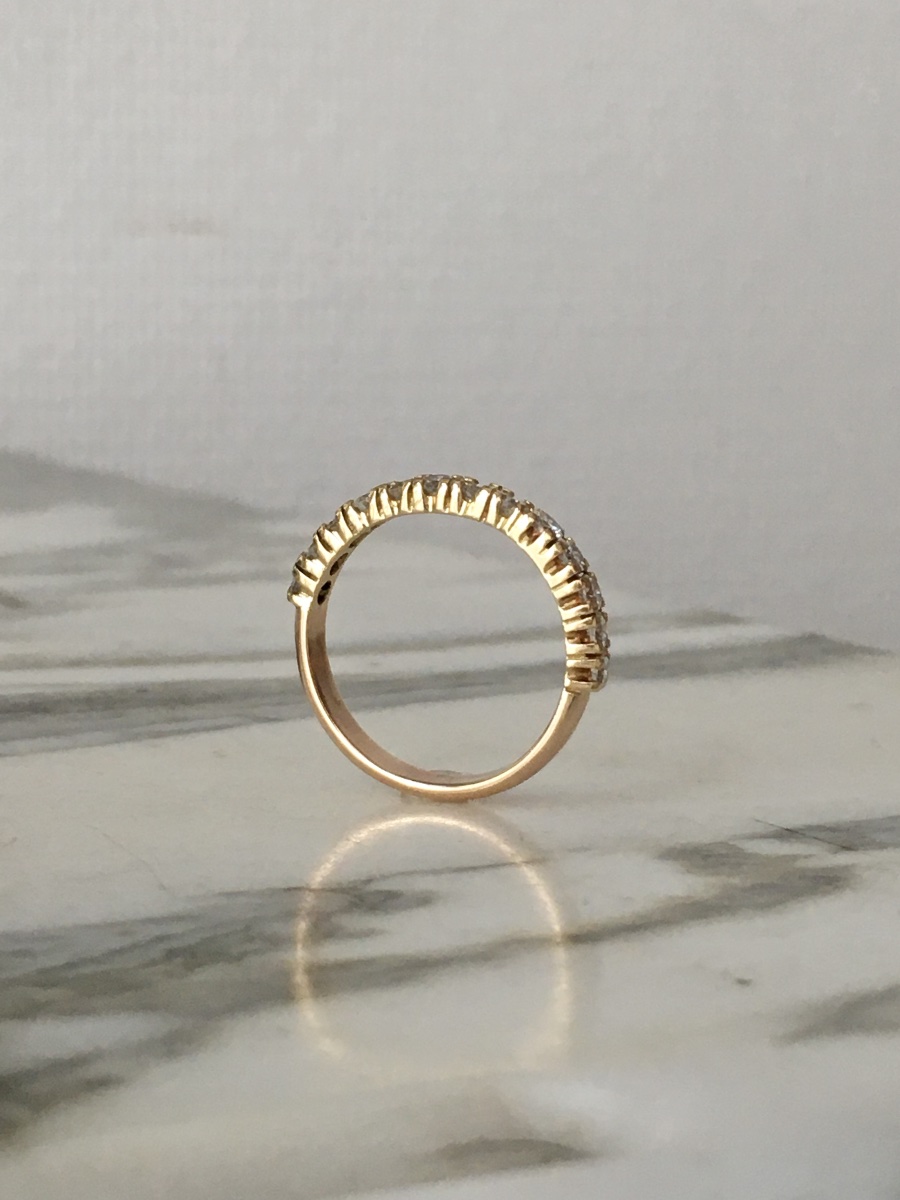 Bague demi alliance américaine en or 18K et diamants -photo-3
