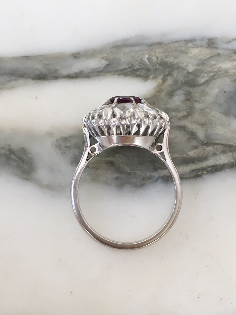 Bague marguerite en or blanc 18K grenat rhodolite et diamants -photo-5