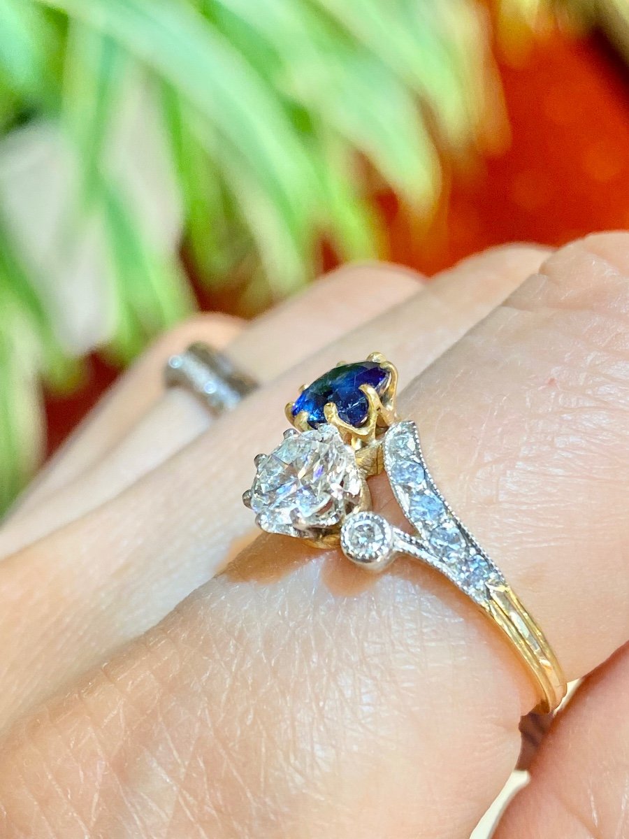 Bague Toi & Moi Belle époque En Or Jaune 18k Et En Platine-photo-1