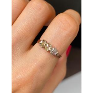 Bague En Or Rose 18k Et Argent Sertie De 3 Diamants Taille Rose