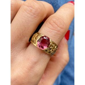 Art Nouveau Ring In 18k Yellow Gold Set With A Pink Tourmaline