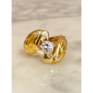 Two Eagles Ring In 18k Yellow Gold And Diamonds 