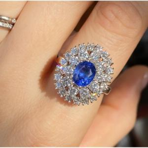 Bague Marguerite en or blanc 18K saphir et diamants 