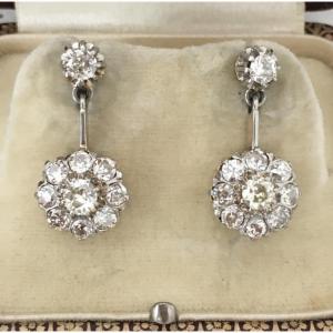 Antique 18k Yellow Gold And Diamond Drop Earrings 
