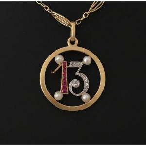 Art Deco Lucky Charm Pendant "13"