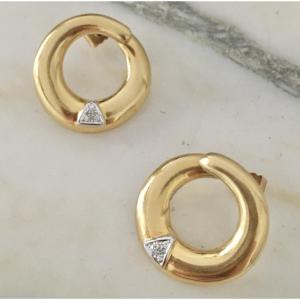 Pair Of 18k Gold And Diamond Earrings 