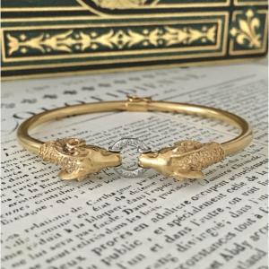 Bracelet deux têtes de béliers en or 18K et diamants