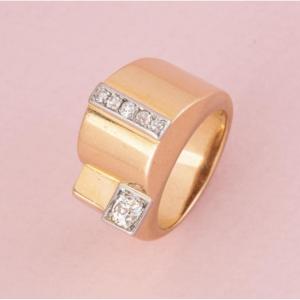 18k Yellow Gold Tank Ring With Diamonds