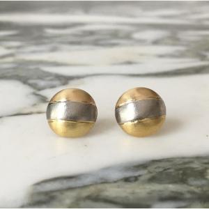 Round 18k Tri-color Gold Earrings