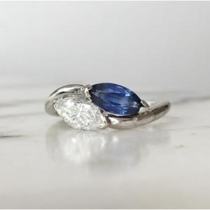 Bague Toi & Moi en or blanc 18K saphir et diamant