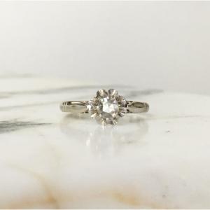 Art Deco Solitaire Ring In 18k White Gold With A Diamond