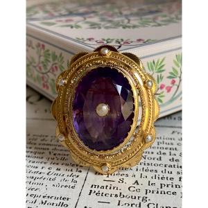 Beautiful Napoleon III Brooch In Gold And Set With An Amethyst