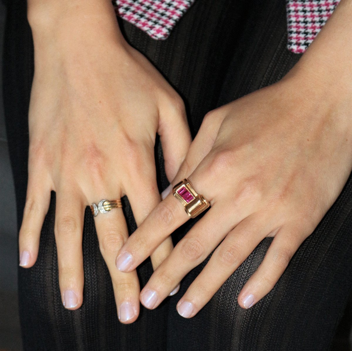 Bague Tank Or Jaune Et Pierres Rouges-photo-1