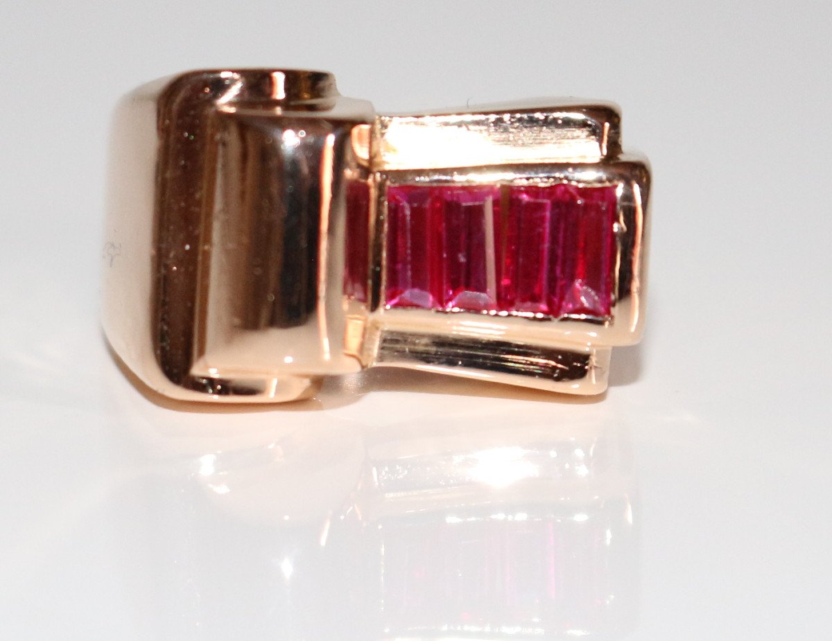 Bague Tank Or Jaune Et Pierres Rouges-photo-8