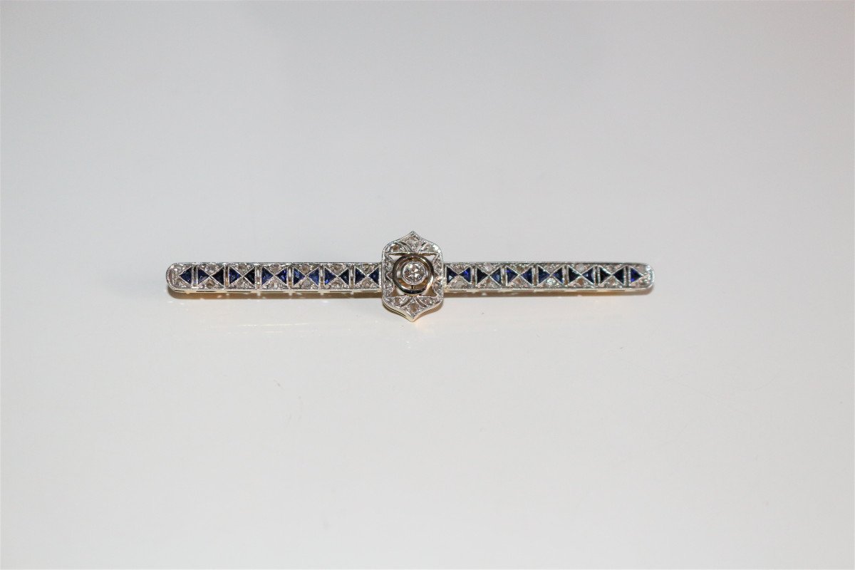 Art Deco Diamonds And Sapphires Bar Brooch-photo-3