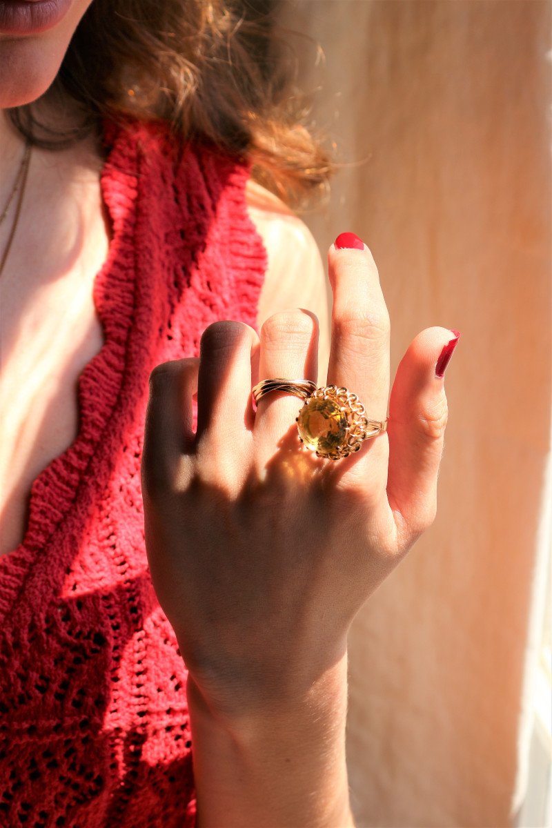 Bague Cocktail Citrine Or Jaune -photo-2