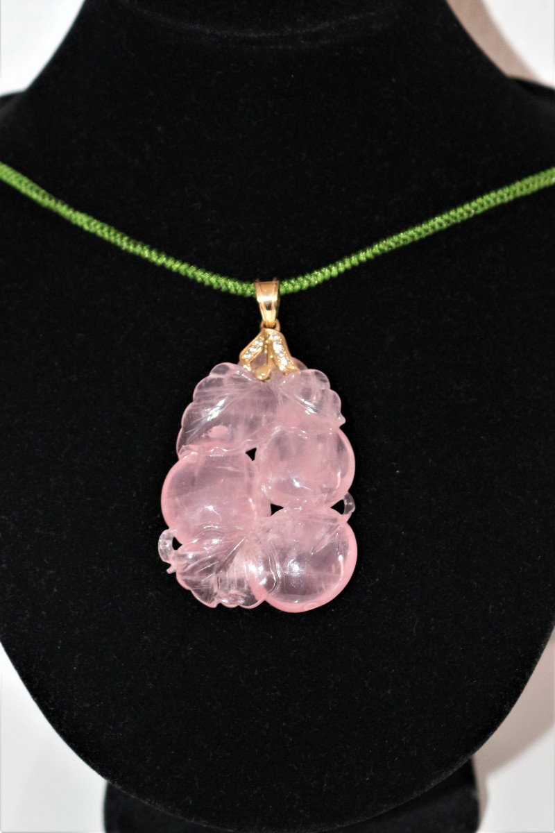 Pendentif Quartz Rose Sculpt&eacute; B&eacute;li&egrave;re En Or-photo-1