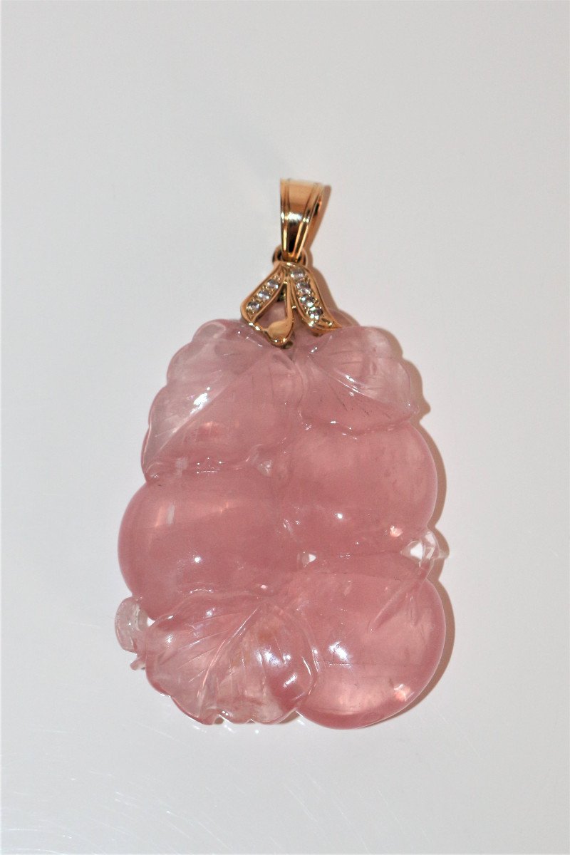 Pendentif Quartz Rose Sculpt&eacute; B&eacute;li&egrave;re En Or-photo-2