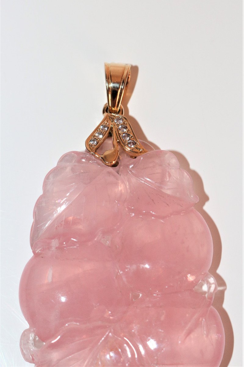 Pendentif Quartz Rose Sculpt&eacute; B&eacute;li&egrave;re En Or-photo-3